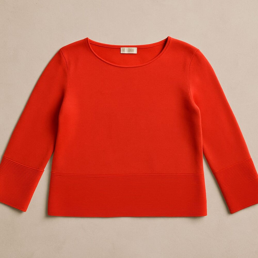 COS Orange Boxy Sweater Women’s Small Cotton Blend 3/4 Sleeve Ribbed Hem